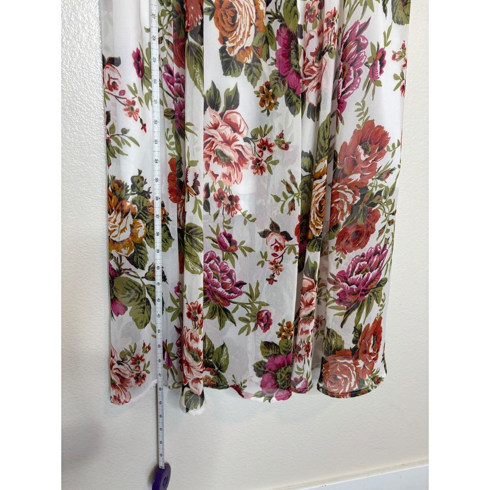 Lapis Womens Floral Maxi Dress White Red Rose V-Neck Elastic Waist Size Large - Picture 8 of 8